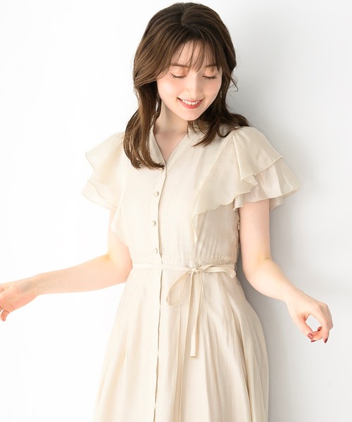 MISCHMASCH ダブルフリルシャツワンピース ベージュ M MISCH MASCH ワンピース 2025春夏新作 ダブルフリルシャツ
