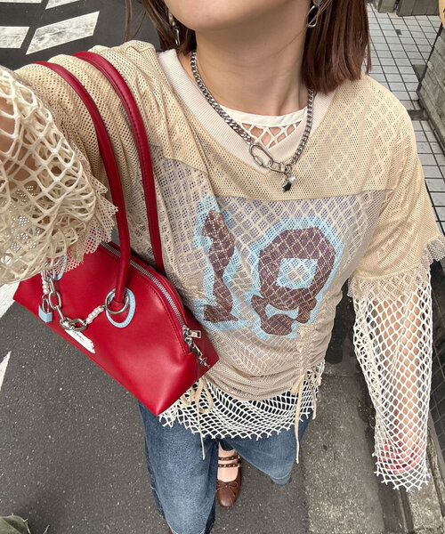 tシャツ メッシュナンバリングシャーリングTee レディース CIAOPANIC tシャツ メッシュナンバリングシャーリングTee