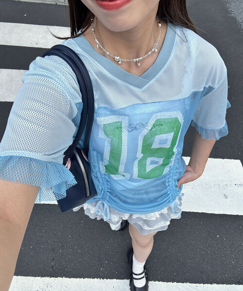 tシャツ メッシュナンバリングシャーリングTee レディース
