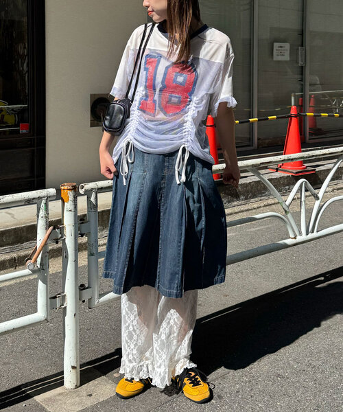 tシャツ メッシュナンバリングシャーリングTee レディース CIAOPANIC tシャツ メッシュナンバリングシャーリングTee