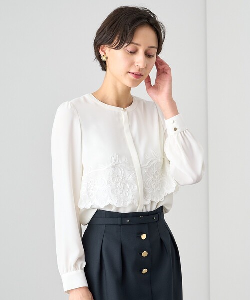 【1801】アナイ　ノーカラーブラウス　アイボリー　38 ANAYI 「ANAYI」 長袖ブラウス 38 アイボリー レディース