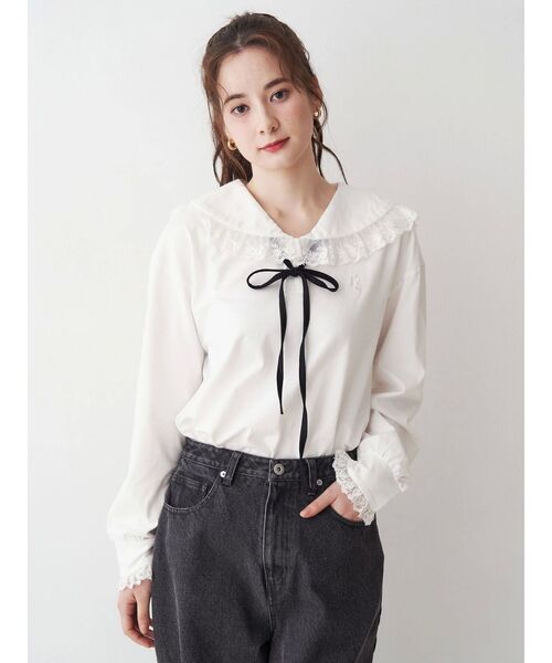 tシャツ レースフリルトリミングロンティー レディース