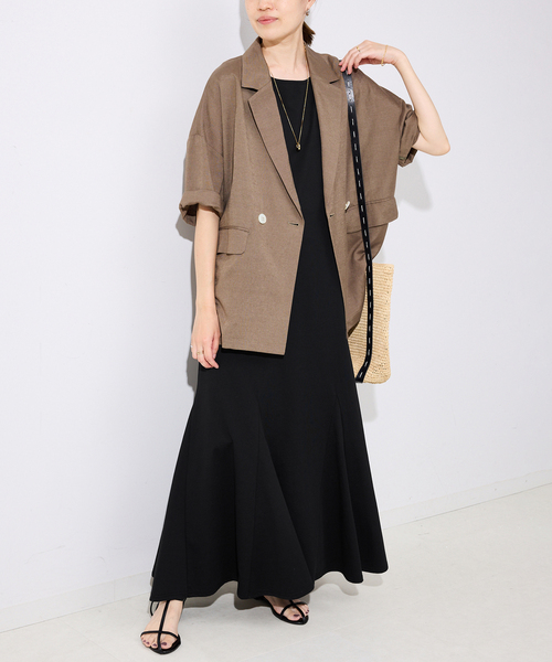 ベルベットカットアウトストラップレスペプラムマキシワンピース SLOBE IENA ワンピース 「UVカット/防しわ/接触冷感」ペプラム