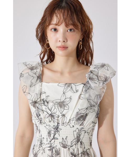 rienda エンブロイダリーチュールフレアスリーブワンピース 夏服 ホワイト rienda | 【AKB48 平田侑希さん着用】エンブロイダリーチュール