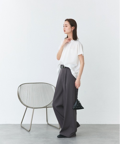ブラウス シャツ タック ショートスリーブ ブラウス レディース ad thie ブラウス シャツ ジョーゼット フロントタック フレンチ