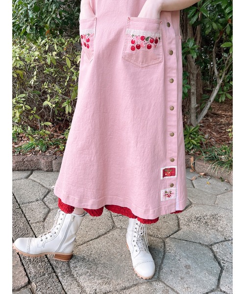 未使用 タグ付き 極美品 Pink House チェリー刺繍 デニムスカート PINKHOUSE チェリー刺繍 デニムロングスカート | ピンクハウス