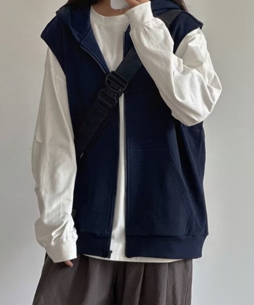 ベスト ジレ フード付きスウェットベスト レディース : ZOZOTOWN Yahoo