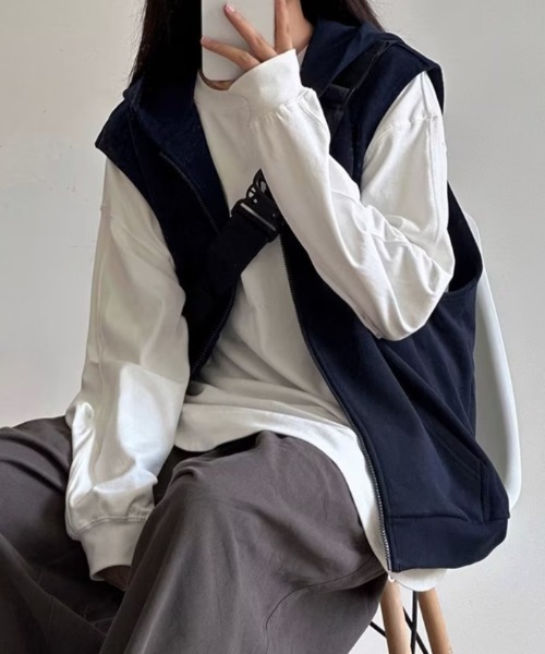 ベスト ジレ フード付きスウェットベスト レディース : ZOZOTOWN Yahoo