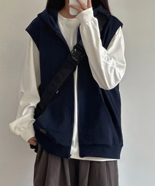 ベスト ジレ フード付きスウェットベスト レディース : ZOZOTOWN Yahoo