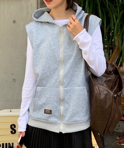 ベスト ジレ フード付きスウェットベスト レディース : ZOZOTOWN Yahoo