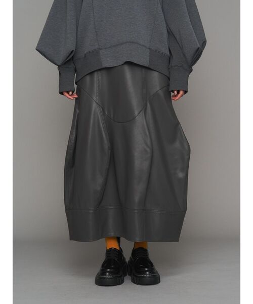 UN3D.（アンスリード） ロング スカート FAKE LEATHER COCOON SK