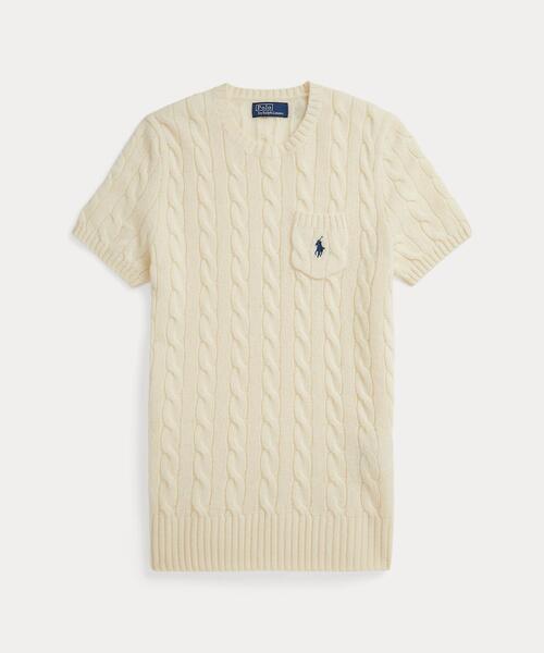 ケーブルウールカシミヤ半袖セーター XS 白 ラルフローレン POLO RALPH LAUREN（ポロ・ラルフローレン） ラルフローレン ニット