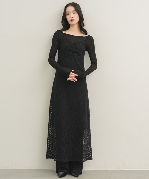 【新品】Maison Nuaブラック レース キャミワンピース ロング丈 NEUNA（ヌナ） ワンピース レースキャミワンピース : ZOZOTOWN Yahoo