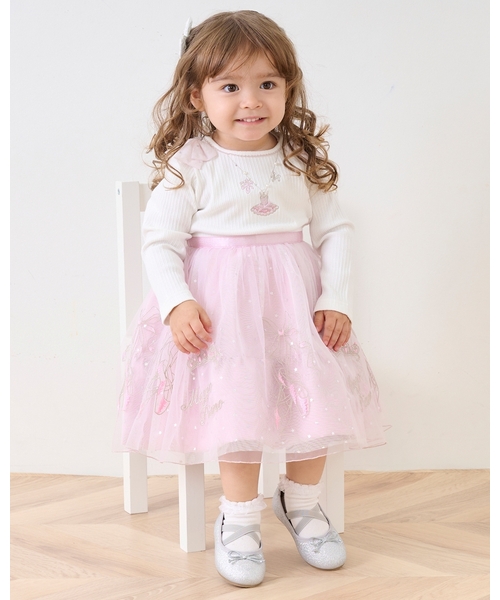 メゾピアノ　チュール刺しゅうドッキングワンピース　130 mezzo piano ワンピース チュール刺しゅうドッキングワンピース キッズ