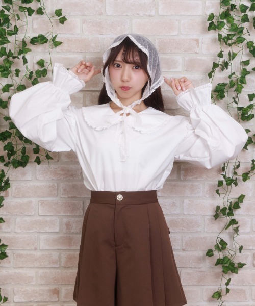 axes femme POETIQUE ブラウス シャツ バブーシュカ付スモック風