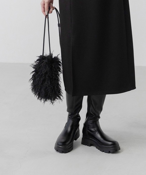 menue（メヌエ） ブーツ ラウンドトゥ 厚底 ストレッチロングブーツ