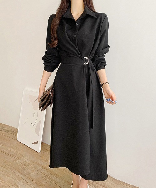 ワンピース ベルト付きAラインラップワンピース | ブランド登録なし | 01