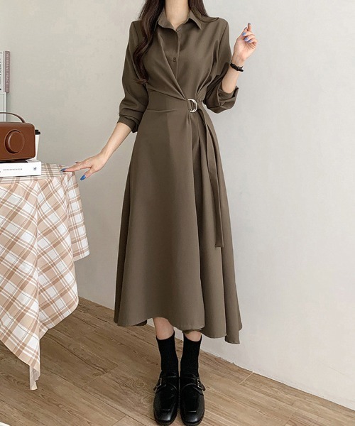 美品　ダイアグラム サラサシャツワンピース Aライン ベルト 近年モデル 36 ワンピース ベルト付きAラインラップワンピース : ZOZOTOWN Yahoo!店