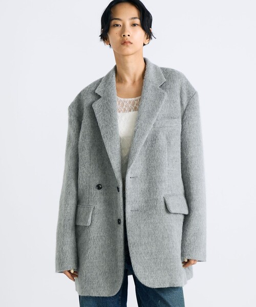 ebure Pコート アルパカ　シャギー　コート　ジャケット　ミドル丈　グレー Edition（エディション） ダウンコート ダウンジャケット アルパカ