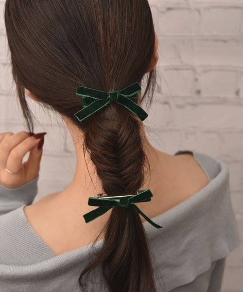 ꫛꫀꪝ✧‧˚Color チロルリボンクリップ＆ヘアゴム୨୧⑅*. VIBGYOR Women ヘアクリップ 「float」カラフル ベロア リボン ヘア