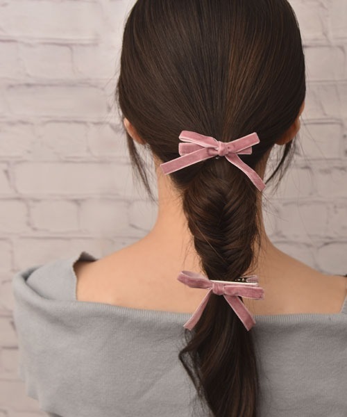 ꫛꫀꪝ✧‧˚Color チロルリボンクリップ＆ヘアゴム୨୧⑅*. VIBGYOR Women ヘアクリップ 「float」カラフル ベロア リボン ヘア