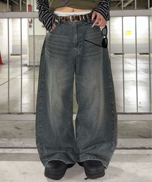 ワイドパンツ ジーンズ グリッター加工カーブデニム メンズ レディース