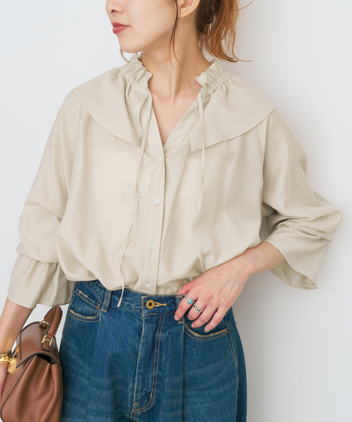 Spick and Span ポリアセテートラッフルカラーブラウス Spick＆Span（スピック アンド スパン） ブラウス シャツ ポリ