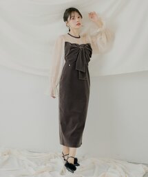 Chico（チコ） ドレス 「SALON by Chico」配色シアーリボンベロア