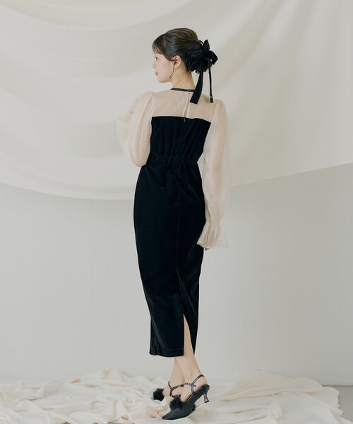 chico 配色シアーリボンベロアワンピース/オケージョン Chico（チコ） ドレス 「SALON by Chico」配色シアーリボンベロア