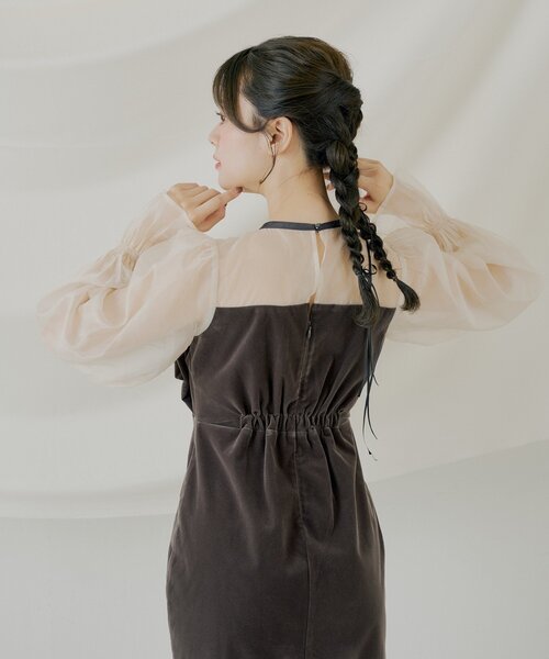 chico 配色シアーリボンベロアワンピース/オケージョン オケージョン】配色シアーリボンベロアワンピース【SALON by Chico