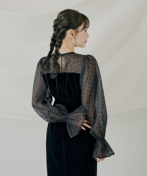 配色シアーリボンベロアワンピース/オケージョン オケージョン】配色シアーリボンベロアワンピース【SALON by Chico