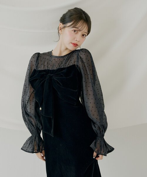 Chico（チコ） ドレス 「SALON by Chico」配色シアーリボンベロア