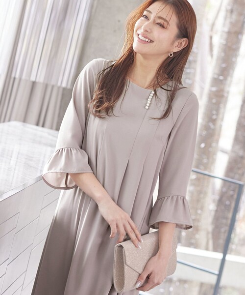 「Tiaclasse」 7分袖ワンピース 11号 ネイビー レディース_画像6