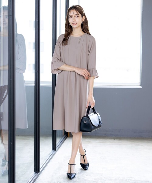 「Tiaclasse」 7分袖ワンピース 11号 ネイビー レディース_画像8