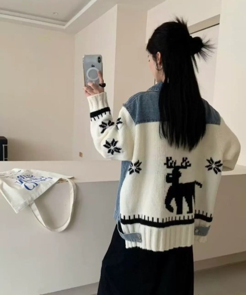 DOLCE&GABBANA デニム 切り替えし ニット デニムジャケット Sibra（シブラ） デニムジャケット gジャン 雪柄ニット×デニム切替