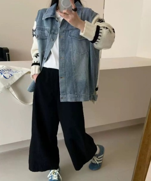 Sibra（シブラ） デニムジャケット gジャン 雪柄ニット×デニム切替