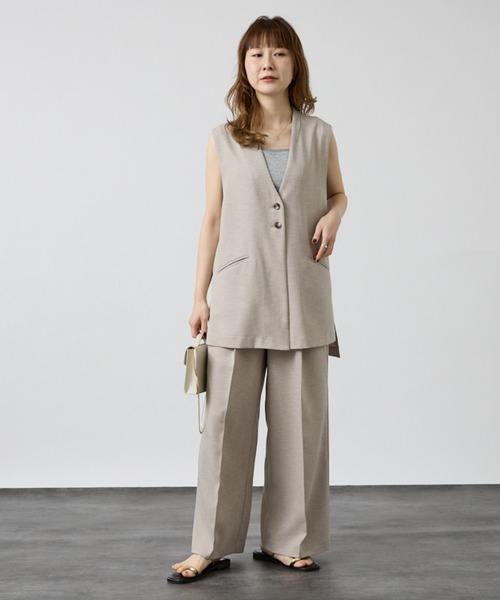 ベスト/ジレ Quilting Design Vest khaki kha:ki（カーキ） ベスト ジレ 「KHA:KI / カーキ」STAND COLLAR FUR