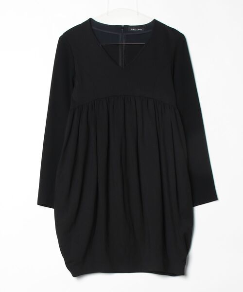 ワンピース YOKO CHAN 36 YOKOCHAN ヨーコチャン YCD-118-366 ブラック 七分袖 フェイクパール