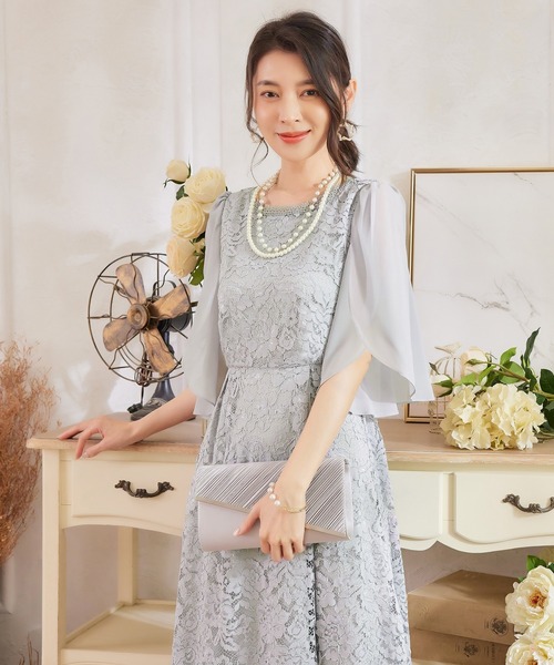 「DRESS PLUS」 7分袖ワンピース M ネイビー レディース_画像4