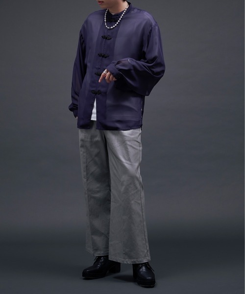 「Ellno Loset」 長袖シャツ MEDIUM ブルーグレー メンズ_画像9