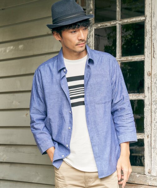 「ikka」 7分袖シャツ L ブルー メンズ_画像4