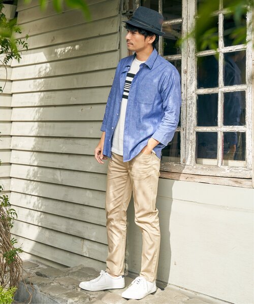 「ikka」 7分袖シャツ L ブルー メンズ_画像5