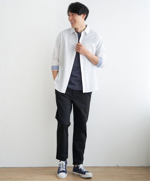 「ikka」 7分袖シャツ L ブルー メンズ_画像8