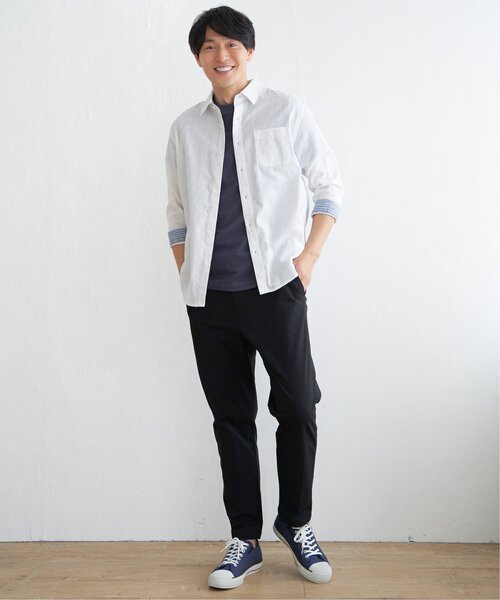 「ikka」 7分袖シャツ L ブルー メンズ_画像9
