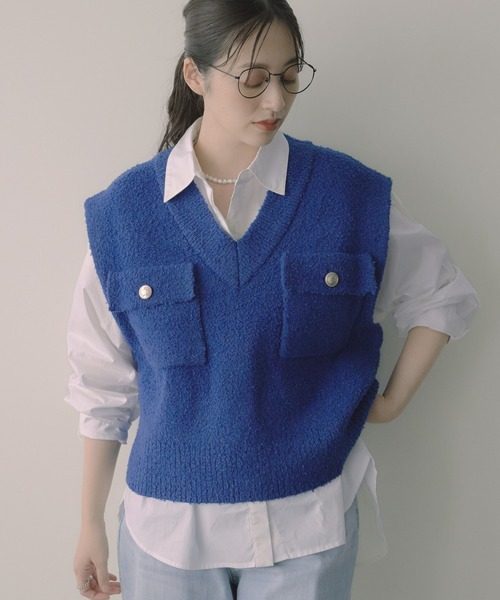 「saloon」 ニットベスト FREE ブルー レディース_画像2