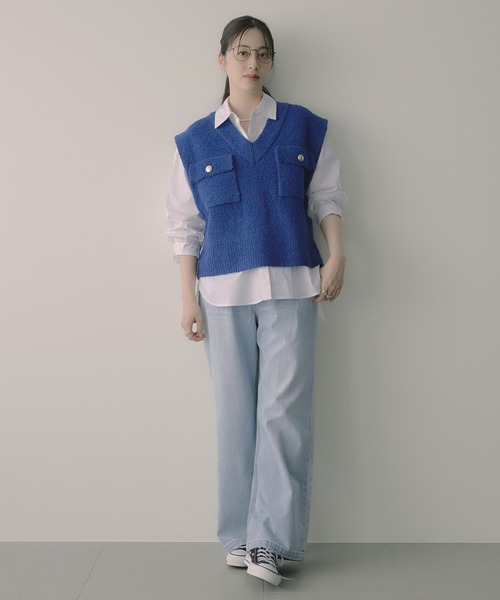 「saloon」 ニットベスト FREE ブルー レディース_画像5