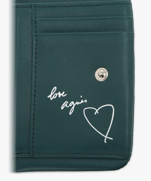 人気色✨　アニエスベー　折り財布　グリーン　レザー　がま口　プリントロゴ アニエスベー agnes b. がま口 二つ折り財布 グリーン レザー agnes b