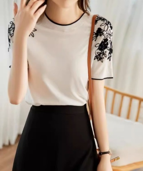 「deux amour」 半袖ニット FREE ホワイト レディース_画像3