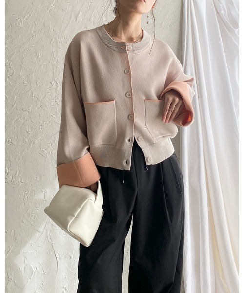 She's Closet カーディガン ショート丈 長袖 配色バイカラー ニット