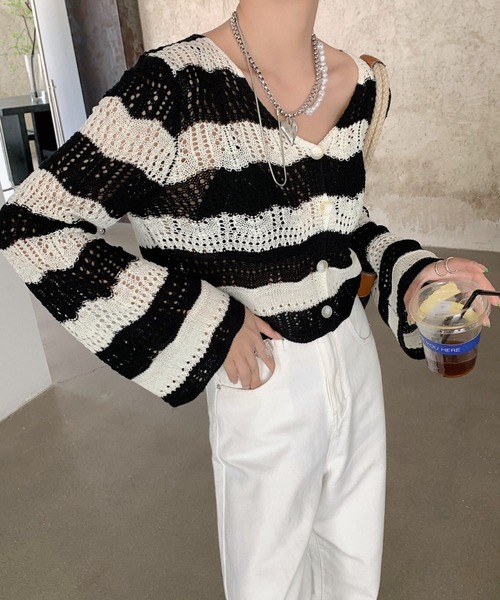 「by muni:r」 ニットカーディガン FREE ブラック レディース_画像5